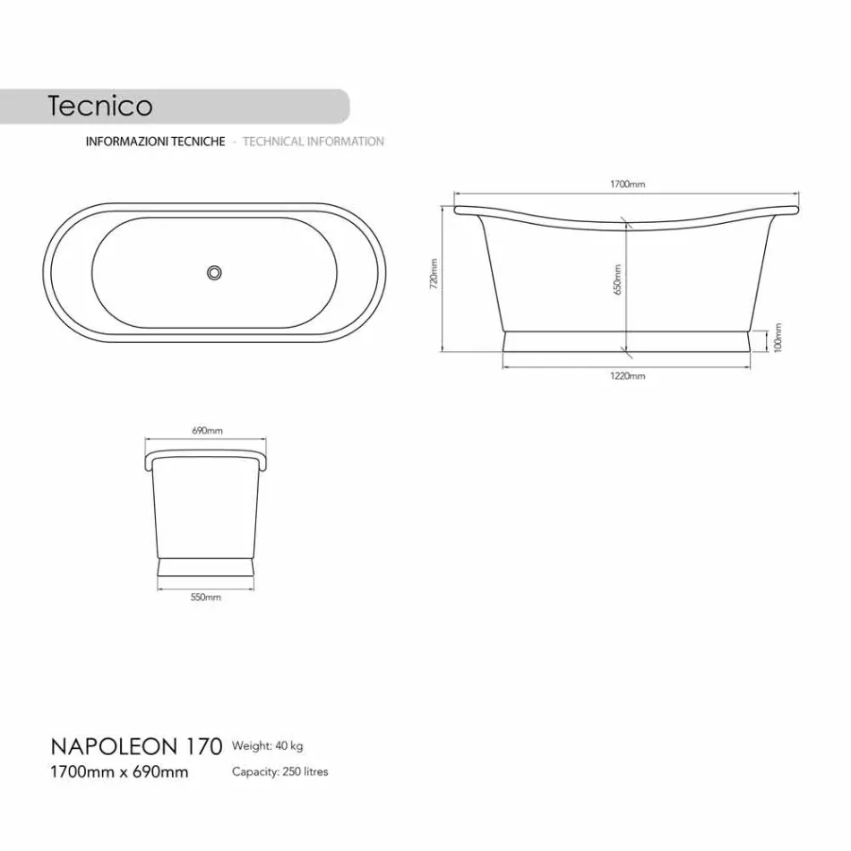 Vasca da bagno freestanding in rame con finitura in nickel Julia Viadurini