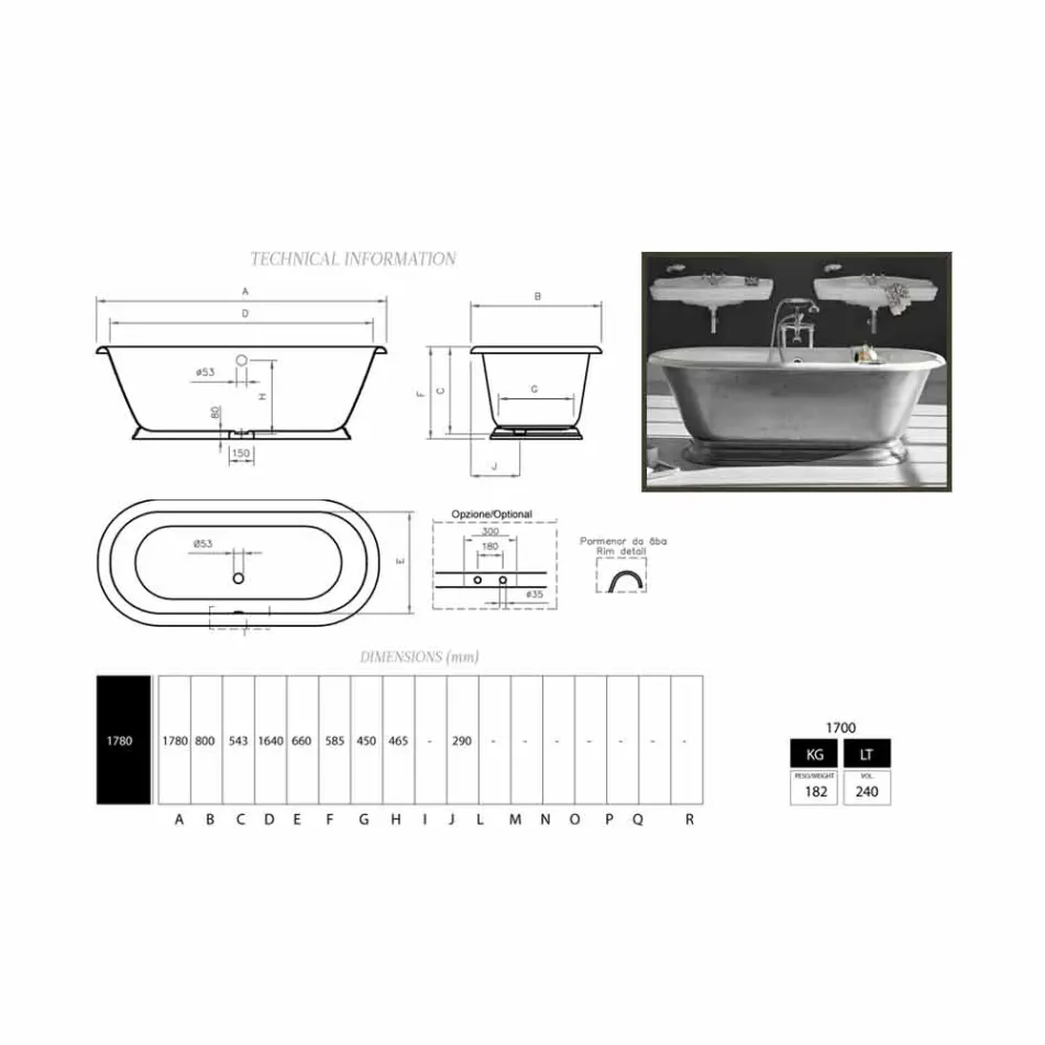 Vasca da bagno in ghisa di design con finitura lucida Pierce Viadurini