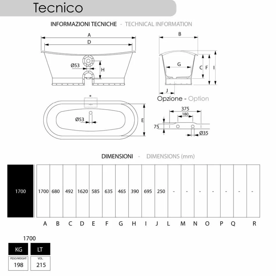 Vasca da bagno in ghisa placcata esternamente in rame Henry Viadurini