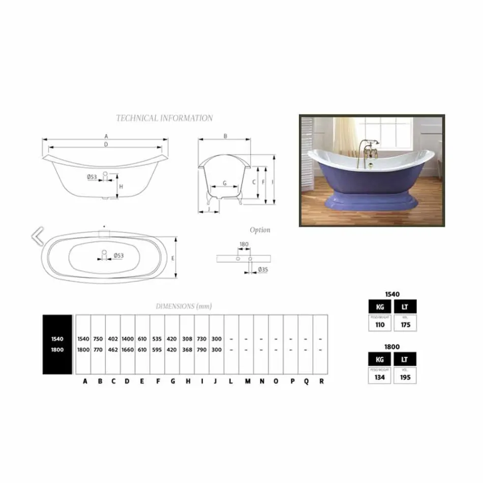 Vasca da bagno in ghisa smaltata e verniciata con piedini Lane Viadurini