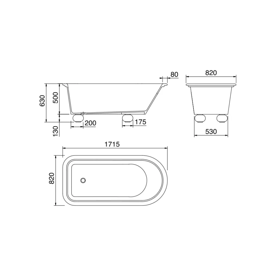 Vasca da Bagno in Solid Surface Bianco Opaco con Piedini - Gradi Viadurini