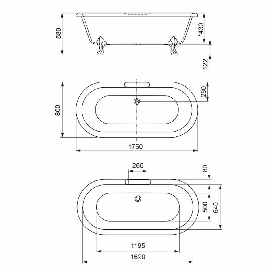 Vasca Free Standing, di Design, Piedini in Finitura Cromo - Free Viadurini
