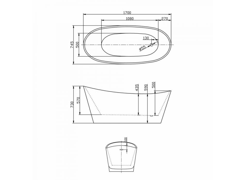 Vasca freestanding in acrilico bianco design moderno Nataly,1700x745mm Viadurini
