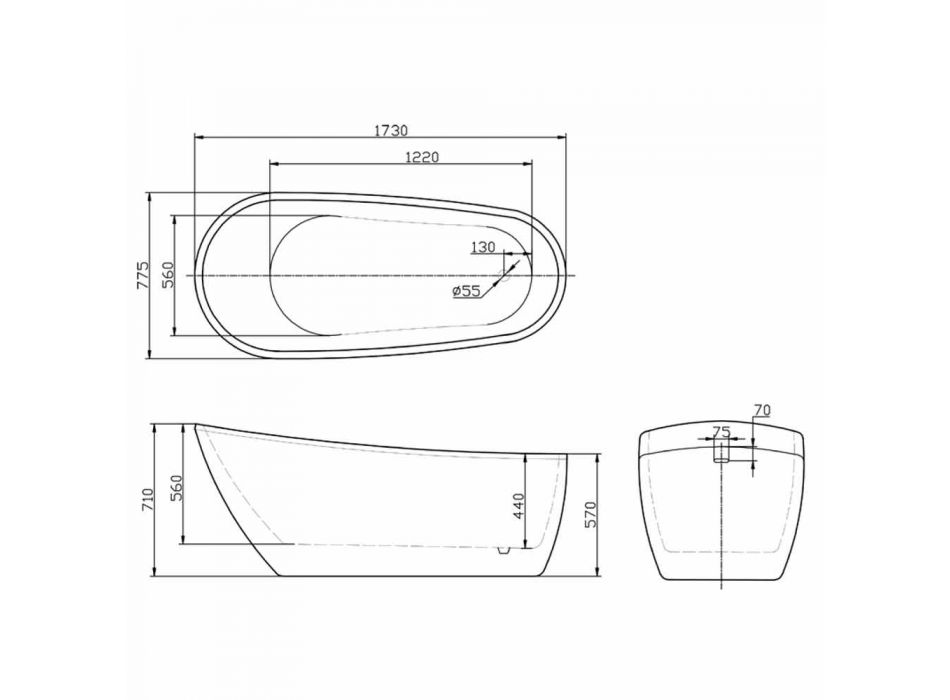 Vasca freestanding moderna in acrilico bianco 1730x775 mm Abbie Viadurini