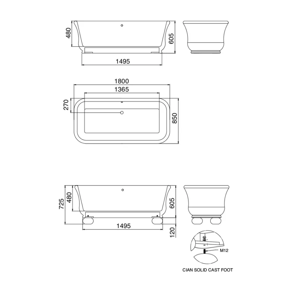 Vasca in Solid Surface Rettangolare Morbida sugli Angoli Made in Italy - Fulvio Viadurini