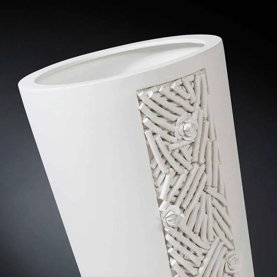 Vaso Alto da Interno in Ceramica Bianca con Decoro Made in Italy - Calisto Viadurini
