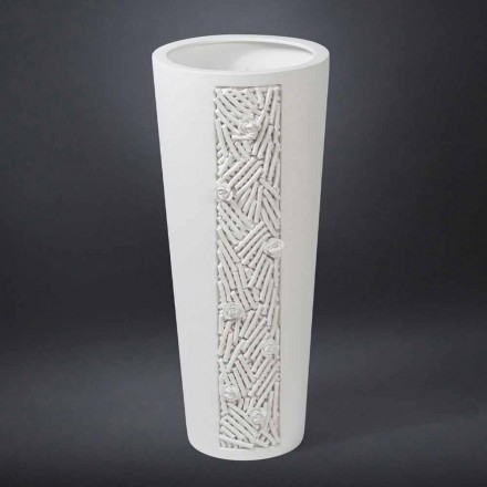 Vaso Alto da Interno in Ceramica Bianca con Decoro Made in Italy - Calisto Viadurini