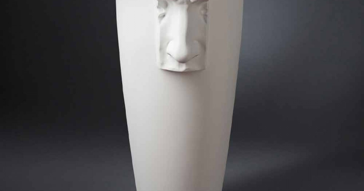 Altezza 20 cm Vaso a coste in ceramica bianca per Pampas, vasi