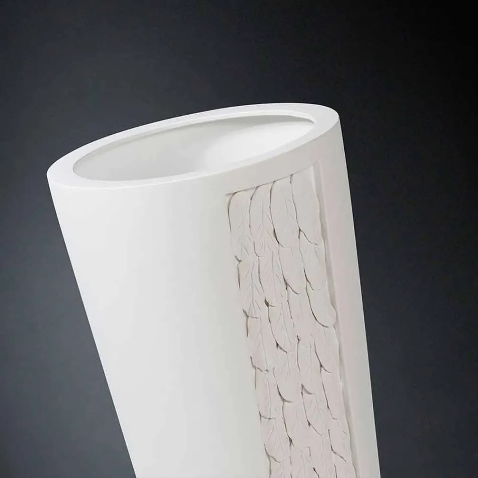 Vaso Alto Decorativo in Ceramica Bianca con Decoro Made in Italy - Calisto Viadurini