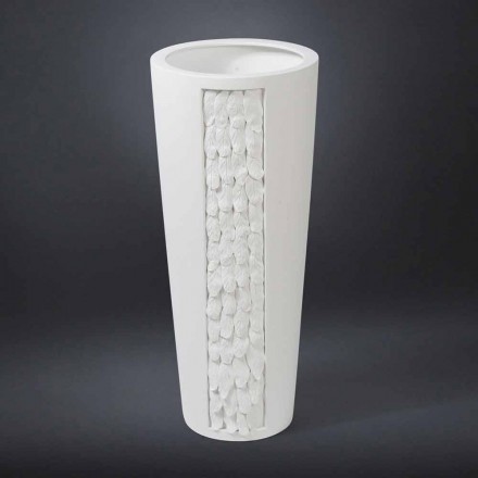 Vaso Alto Decorativo in Ceramica Bianca con Decoro Made in Italy - Calisto Viadurini