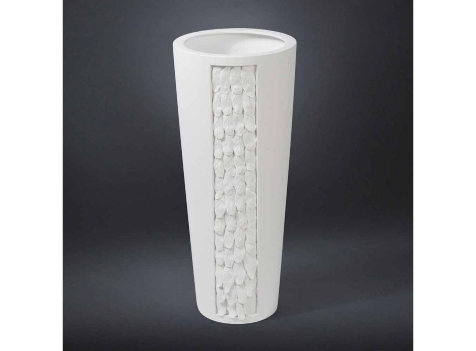 Vaso Alto Decorativo in Ceramica Bianca con Decoro Made in Italy - Calisto Viadurini