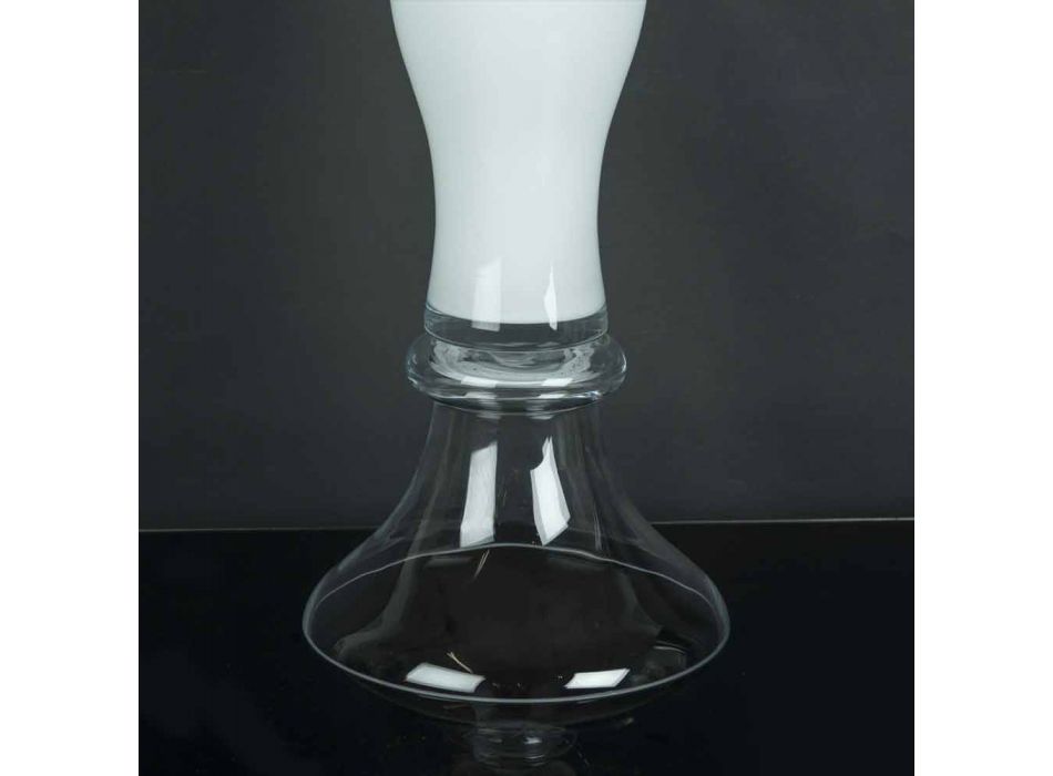 Vaso Alto Decorativo in Vetro Trasparente e Bianco Realizzato in Italia - Gondo Viadurini