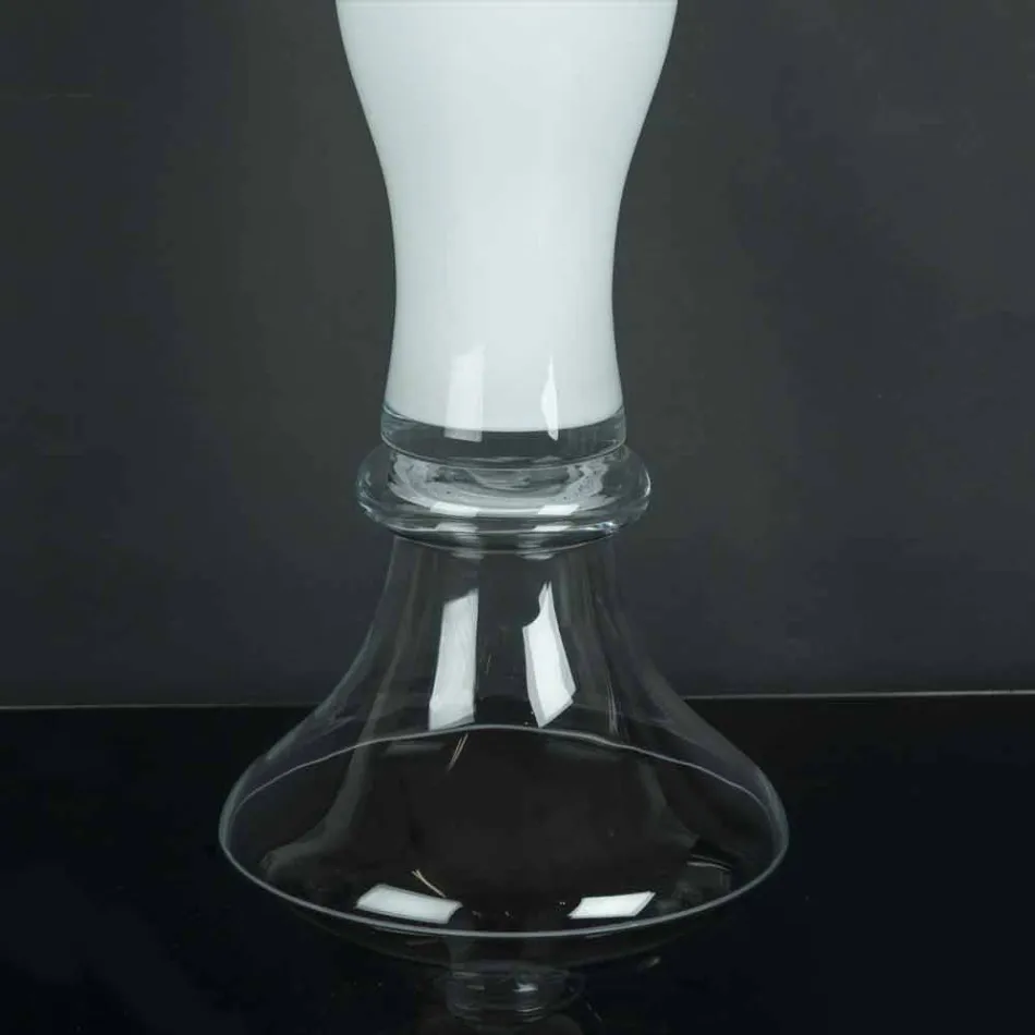Vaso Alto Decorativo in Vetro Trasparente e Bianco Realizzato in Italia - Gondo Viadurini