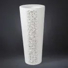 Vaso Alto in Ceramica Bianca con Decoro Realizzato a Mano in Italia - Calisto Viadurini