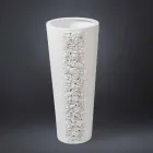 Vaso Alto in Ceramica Bianca con Decoro Realizzato a Mano in Italia - Calisto Viadurini