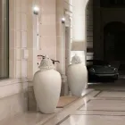 Vaso Alto in Ceramica Bianca con Punta Decorata Fatto a Mano in Italia - Verio Viadurini