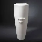 Vaso Alto in Ceramica Bianca Lavorata a Mano con Decoro Made in Italy - Capuano Viadurini