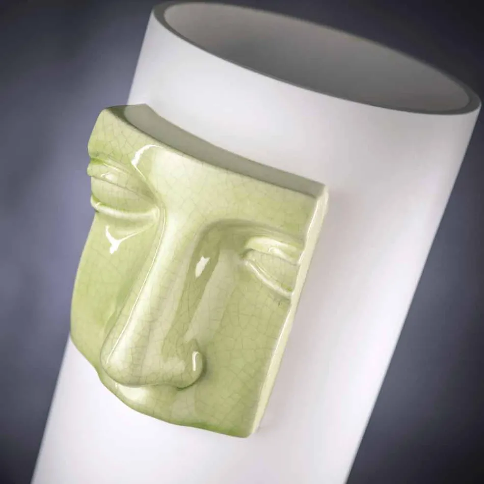 Vaso Alto Moderno in Ceramica Bianca con Inserto Colorato Made in Italy - Lexi Viadurini