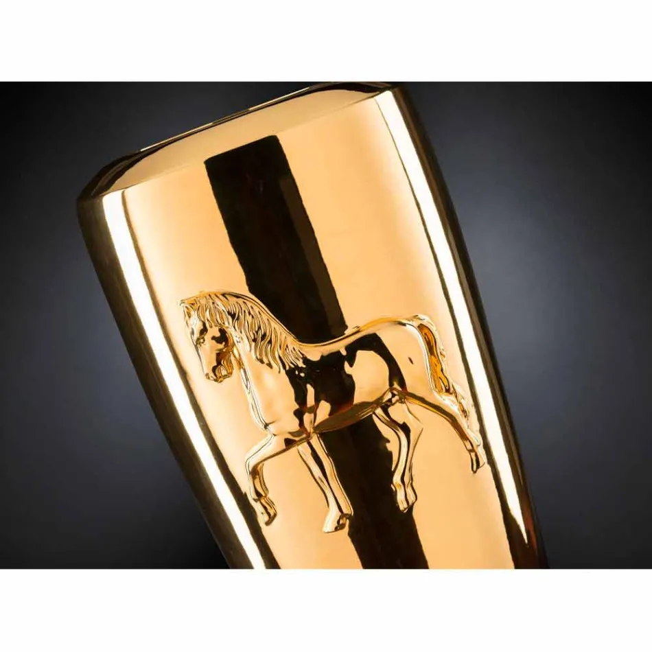 Vaso Alto per Interni in Ceramica Finitura Oro Lavorata a Mano in Italia - Jacky Viadurini