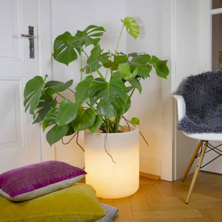 Vaso con Illuminazione Solare o Led Design da Interno o Esterno - Cilindrostar Viadurini