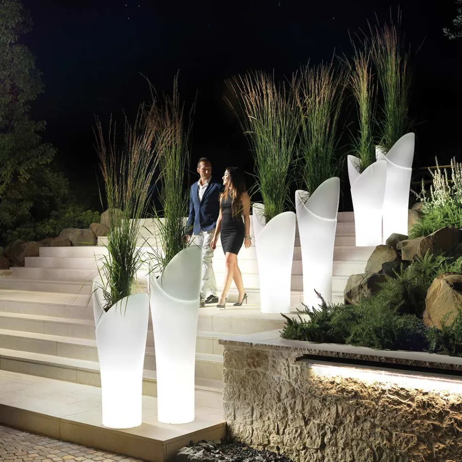 Vaso da Esterno Luminoso in Polietilene Bianco Made in Italy - Galileo Viadurini