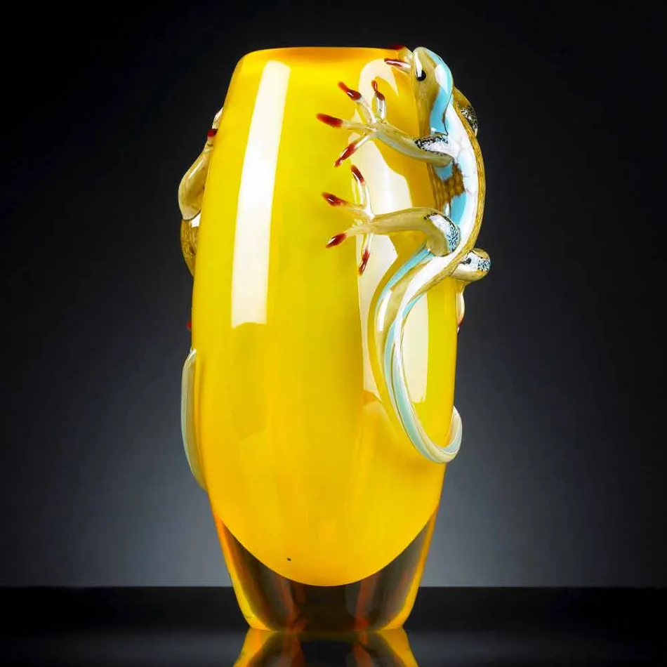 Vaso da Interno in Vetro Colorato con Gechi Fatto a Mano in Italia - Geco Viadurini