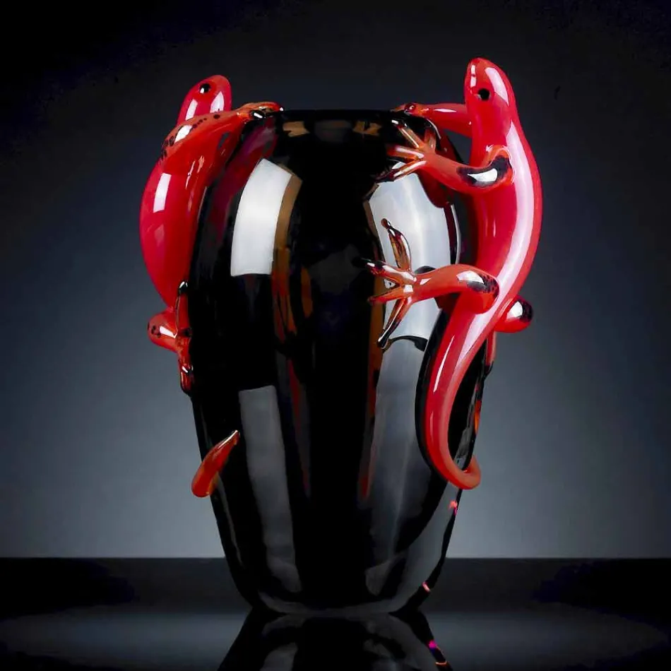 Vaso da Interno in Vetro Colorato con Gechi Fatto a Mano in Italia - Geco Viadurini