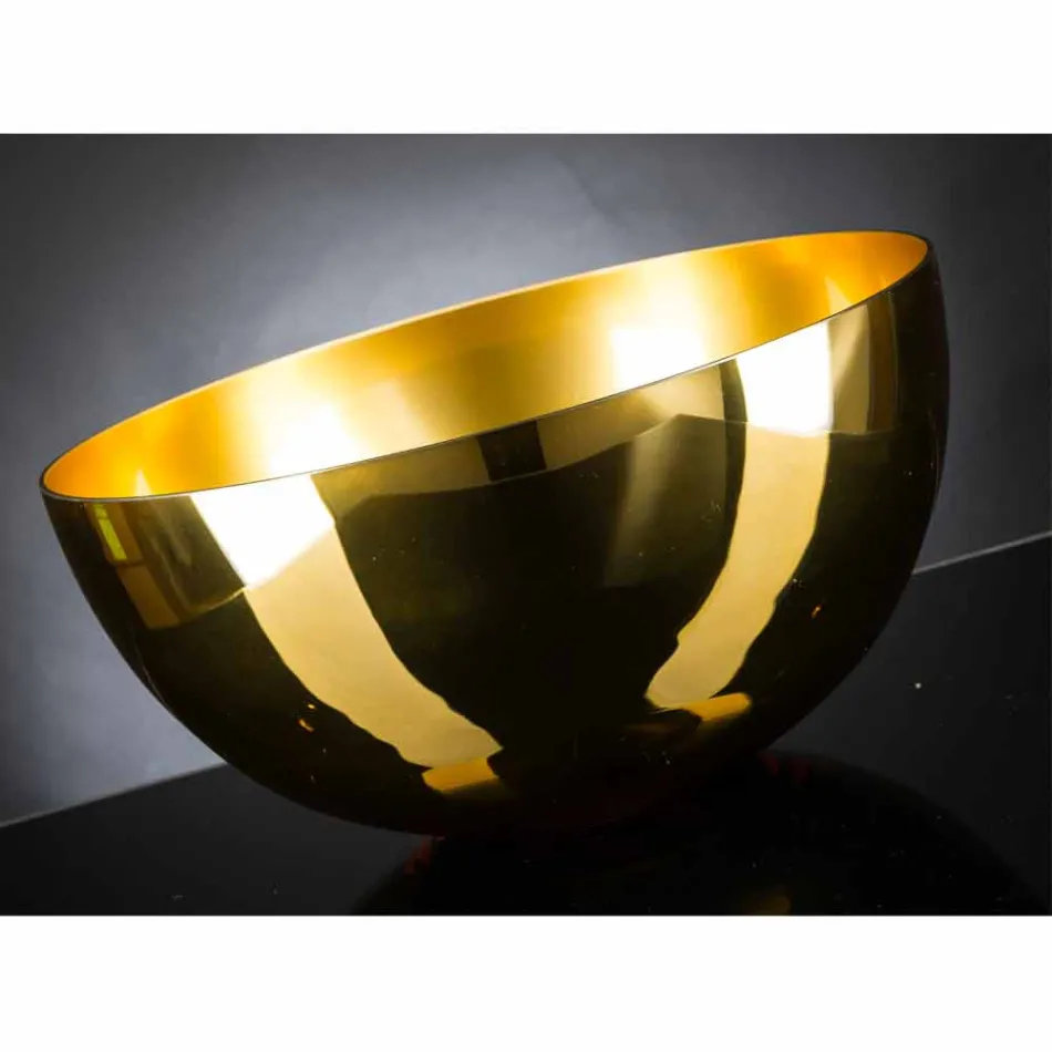 Vaso da Interno Tondo in Vetro Soffiato Finitura Oro 24k Made in Italy - Golden Viadurini