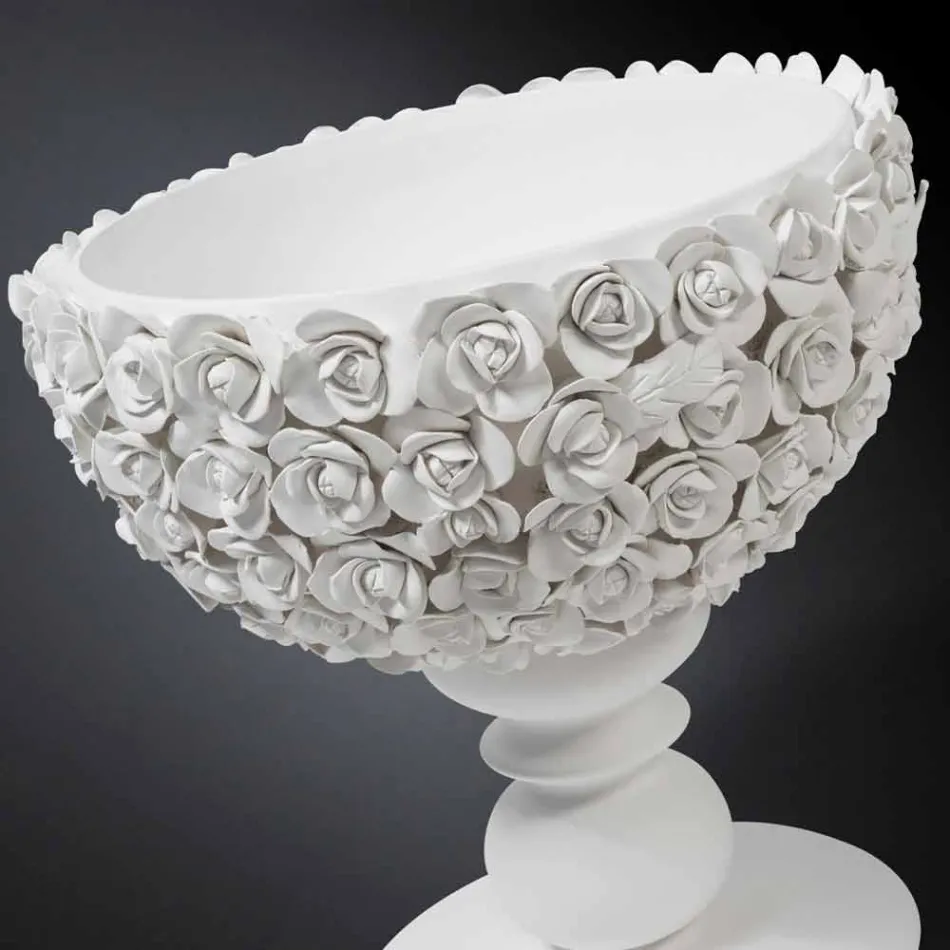 Vaso Decorativo da Interno in Ceramica Biana con Decoro Made in Italy - Camogli Viadurini