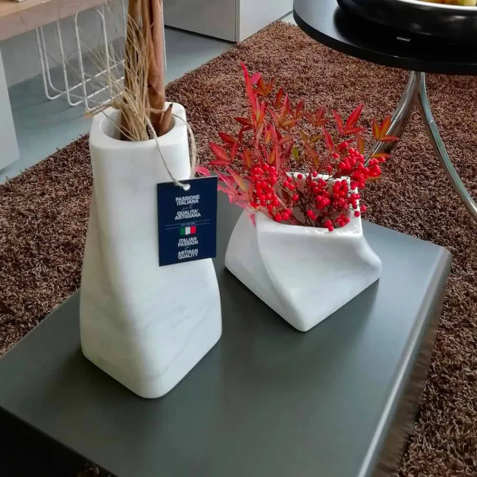 Vaso Decorativo di Design in Marmo Bardiglio o di Carrara Made in Italy - Prisma Viadurini