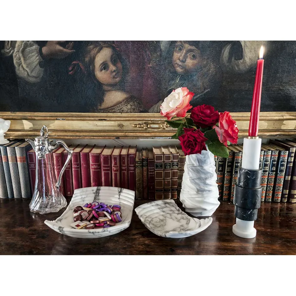 Vaso Decorativo in Marmo Arabescato di Design Made in Italy - Brock Viadurini