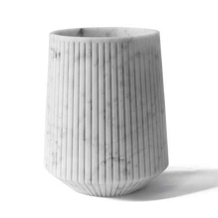 Vaso Decorativo in Marmo Bianco Carrara o Portoro Design a Righe - Cairo Viadurini