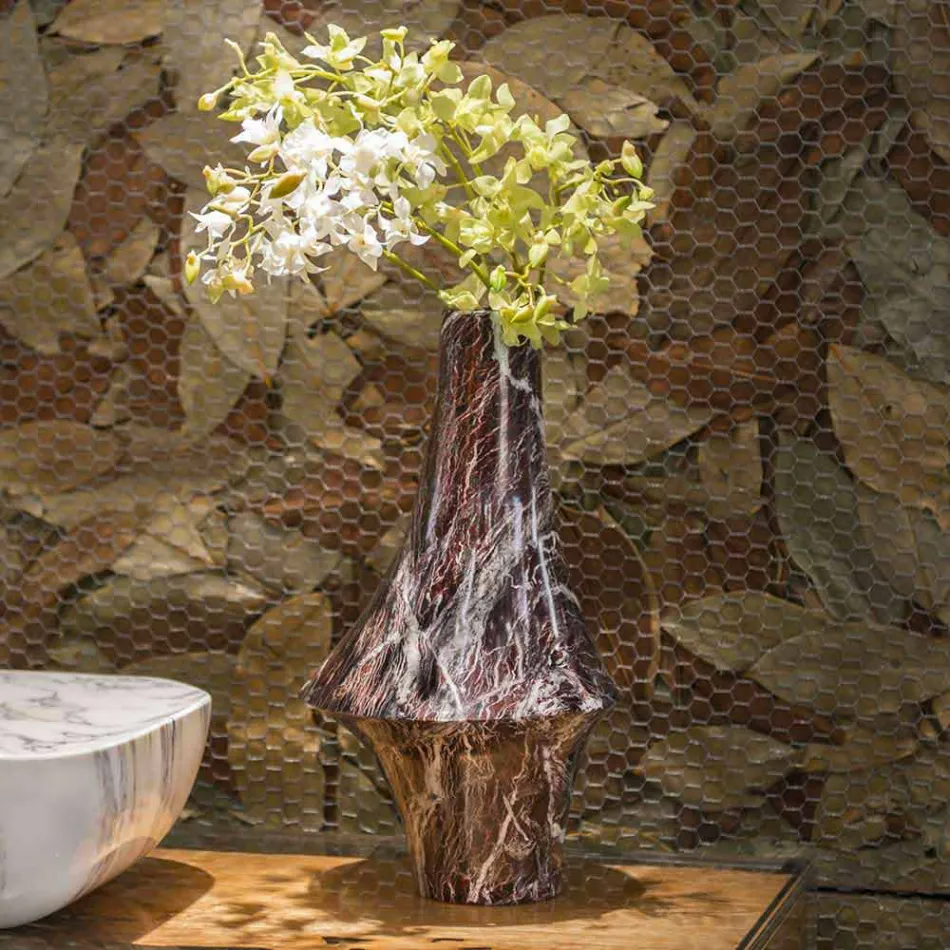 Vaso Decorativo in Marmo Rosso con Venature Bianche Made in Italy - Originale Viadurini