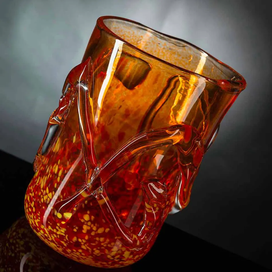 Vaso Decorativo in Vetro Soffiato di Murano Arancione Made in Italy - Mister Viadurini