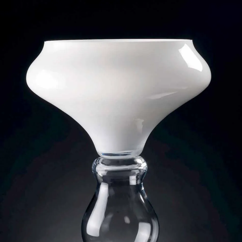Vaso Decorativo Moderno in Vetro Bianco e Trasparente Made in Italy - Vulcano Viadurini