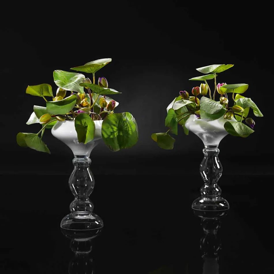 Vaso Decorativo Moderno in Vetro Bianco e Trasparente Made in Italy - Vulcano Viadurini