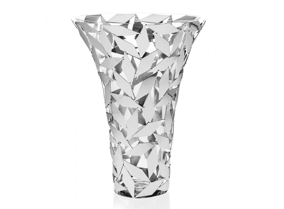 Vaso Elegante di Lusso in Vetro e Metallo Argentato Decori Geometrici - Torresi Viadurini