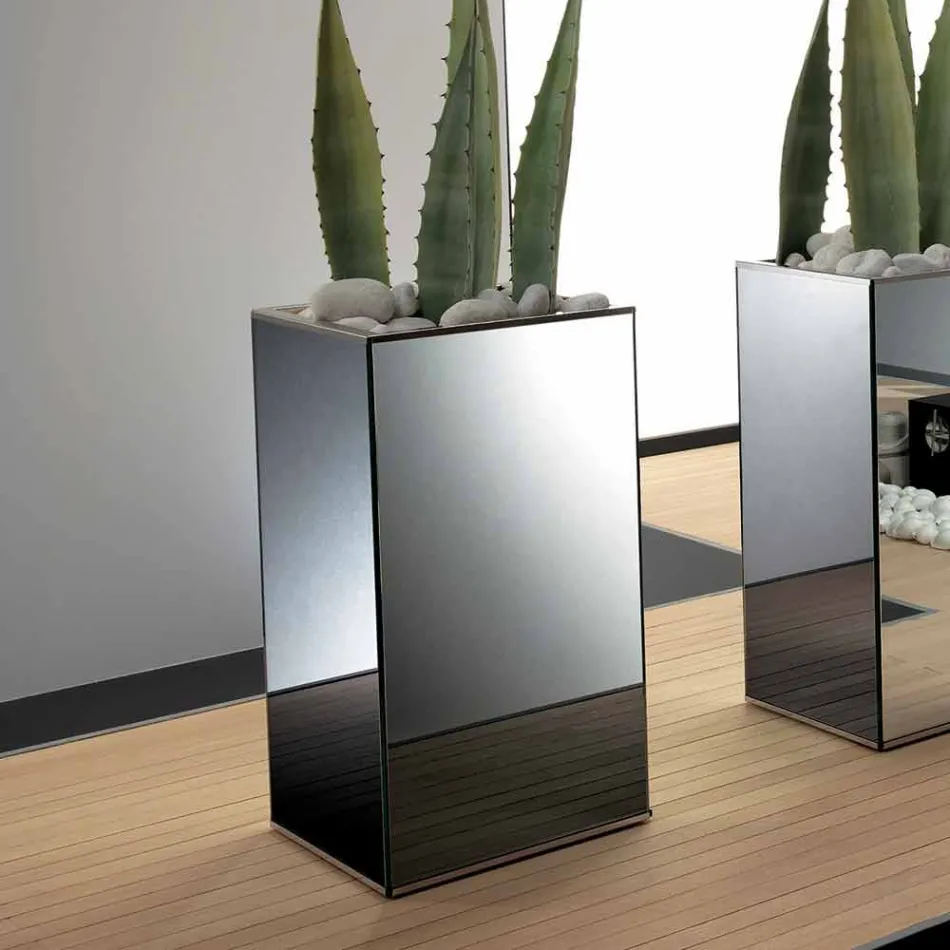 Vaso Freestanding Geometrico a Specchio e Struttura in Legno e Acciaio - Ghenna Viadurini