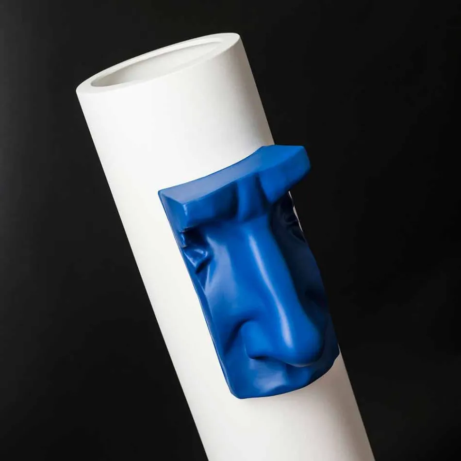 Vaso in Ceramica Bianca con Inserto Colorato Realizzato a Mano in Italia - Monte Viadurini