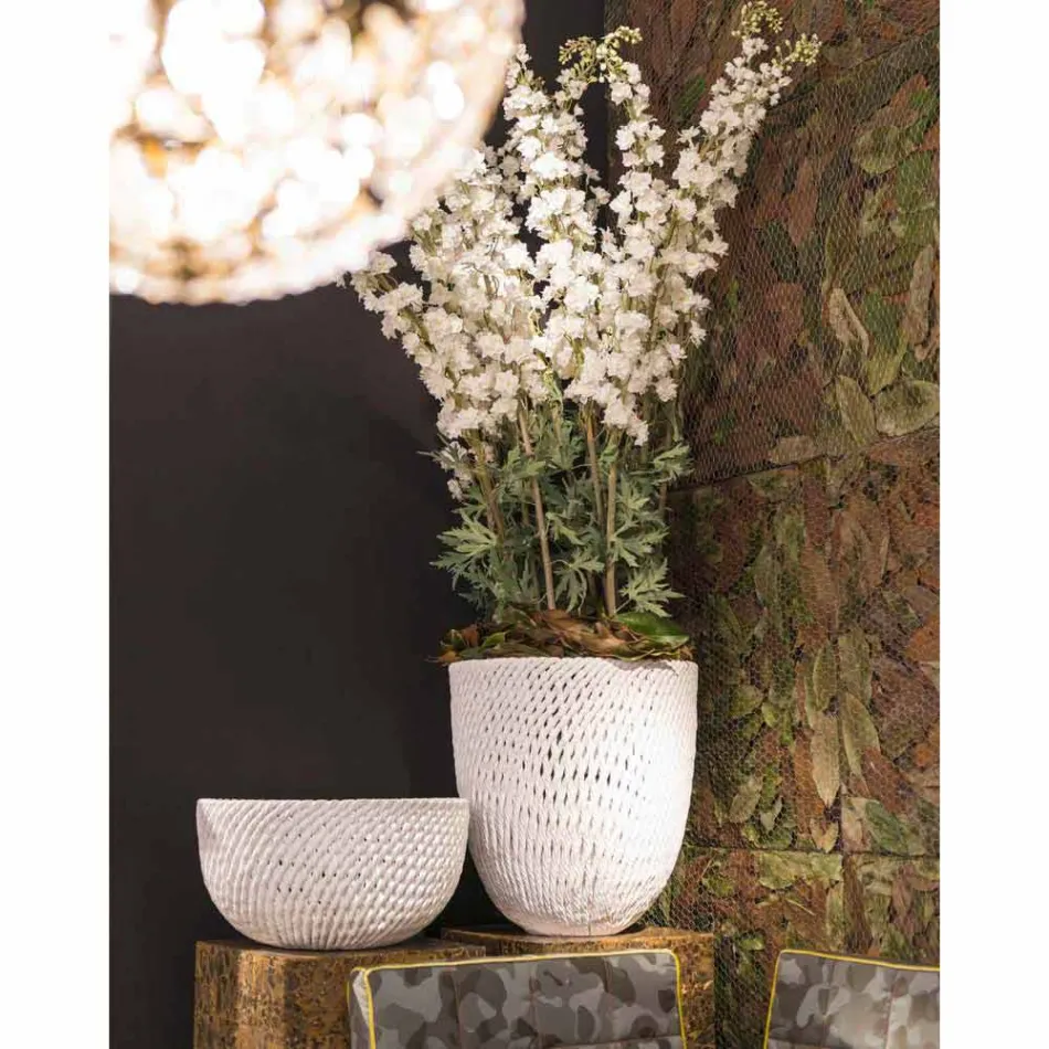 Vaso in Ceramica Lavorata a Mano con Trama Intrecciata Made in Italy - Napoleone Viadurini