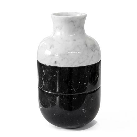 Vaso in Marmo Bianco di Carrara e Nero Marquinia Design di Lusso - Calar Viadurini