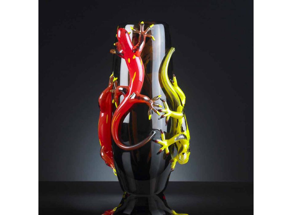 Vaso in Vetro Colorato con Gechi Realizzato Artigianalmente in Italia - Geco Viadurini
