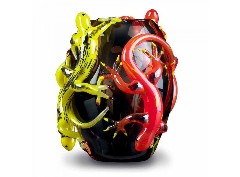 Vaso in Vetro Colorato con Gechi Realizzato Artigianalmente in Italia - Geco Viadurini