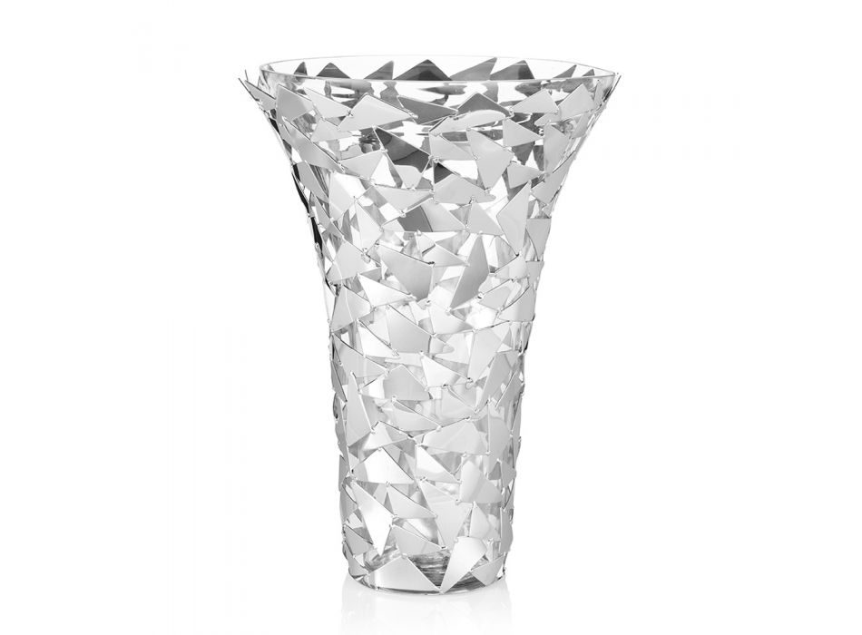 Vaso in Vetro e Metallo Argentato con Decoro Geometrico di Lusso - Chirico Viadurini