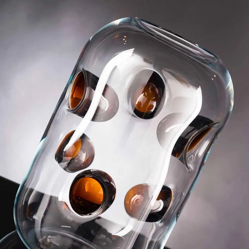 Vaso in Vetro Soffiato di Murano con Dettagli Colorati Made in Italy - Trapani Viadurini