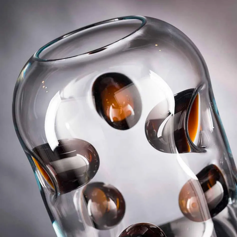 Vaso in Vetro Soffiato di Murano con Dettagli Colorati Made in Italy - Trapani Viadurini