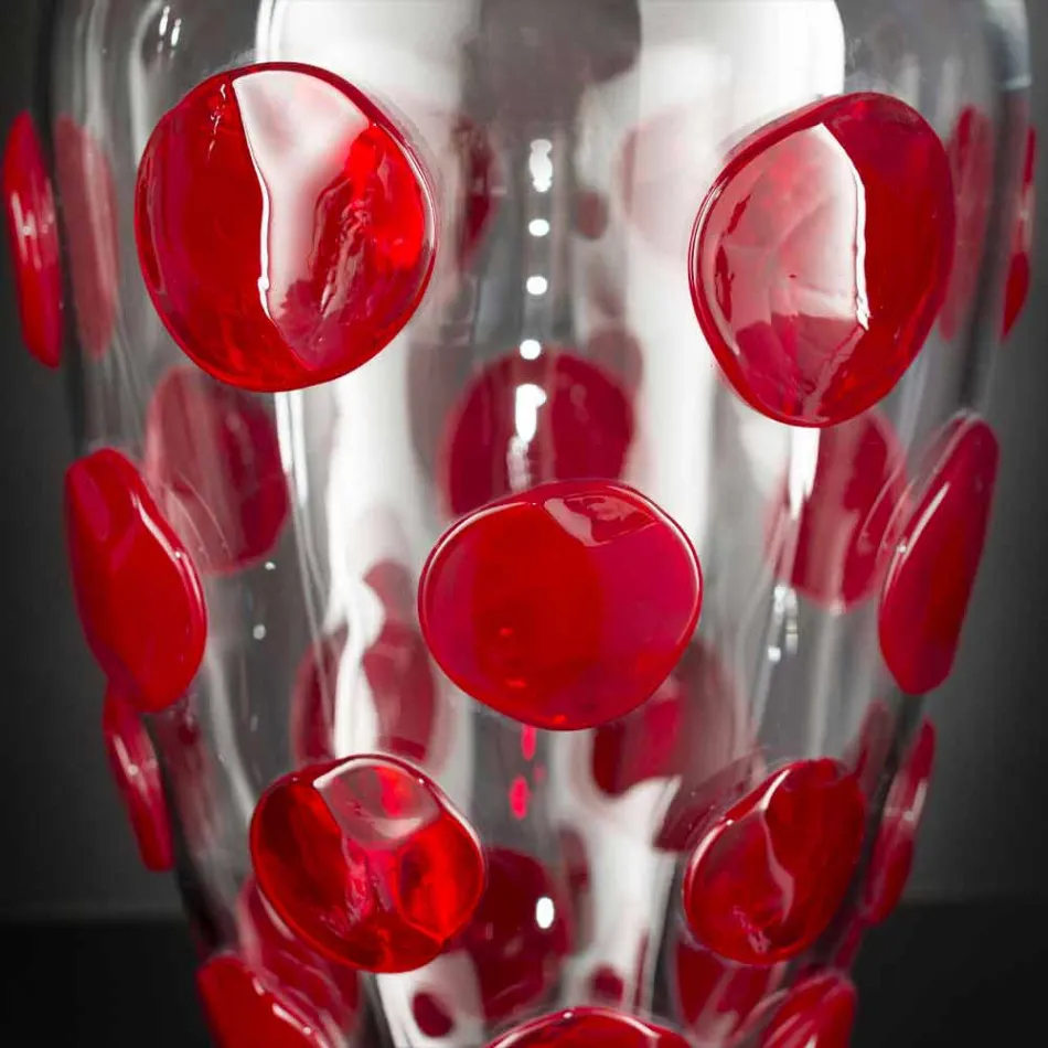 Vaso in Vetro Soffiato di Murano Trasparente e Rosso Made in Italy - Cenzo Viadurini