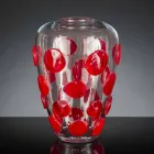 Vaso in Vetro Soffiato di Murano Trasparente e Rosso Made in Italy - Cenzo Viadurini
