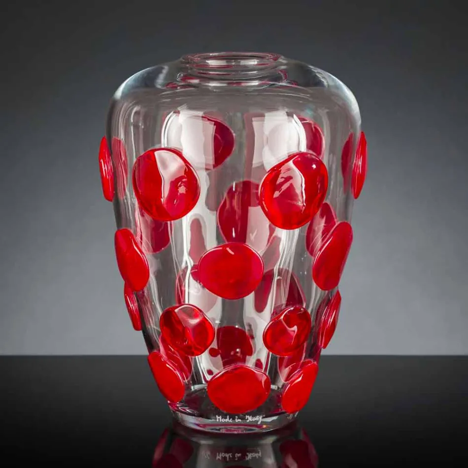 Vaso in Vetro Soffiato di Murano Trasparente e Rosso Made in Italy - Cenzo Viadurini
