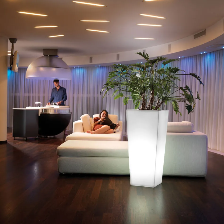 Vaso Luminoso da Interno Alto in Polietilene Bianco Made in Italy - Devid Viadurini